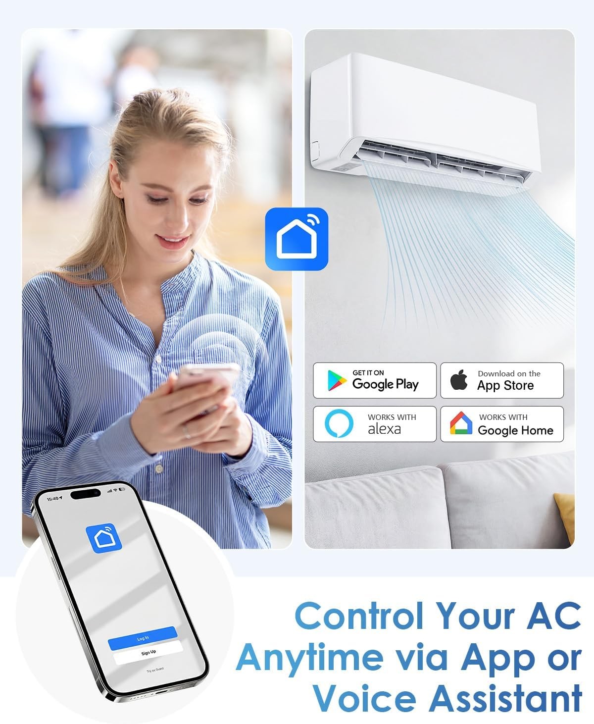 12000 BTU Mini Split AC/Heating System, Wall Air Conditioner & Heat Pump