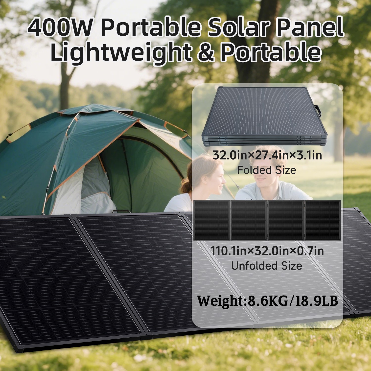 400W Portable Solar Panel High Efficiency Monocrystalline Charger for RV Camping