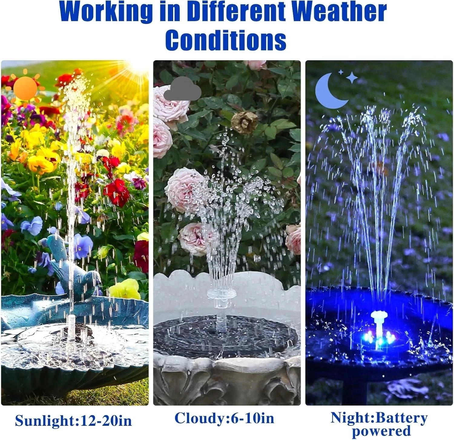 With 6 Nozzles 6.5W Solar Fountain Pump Water Pump Built-in 1500mAh Battery