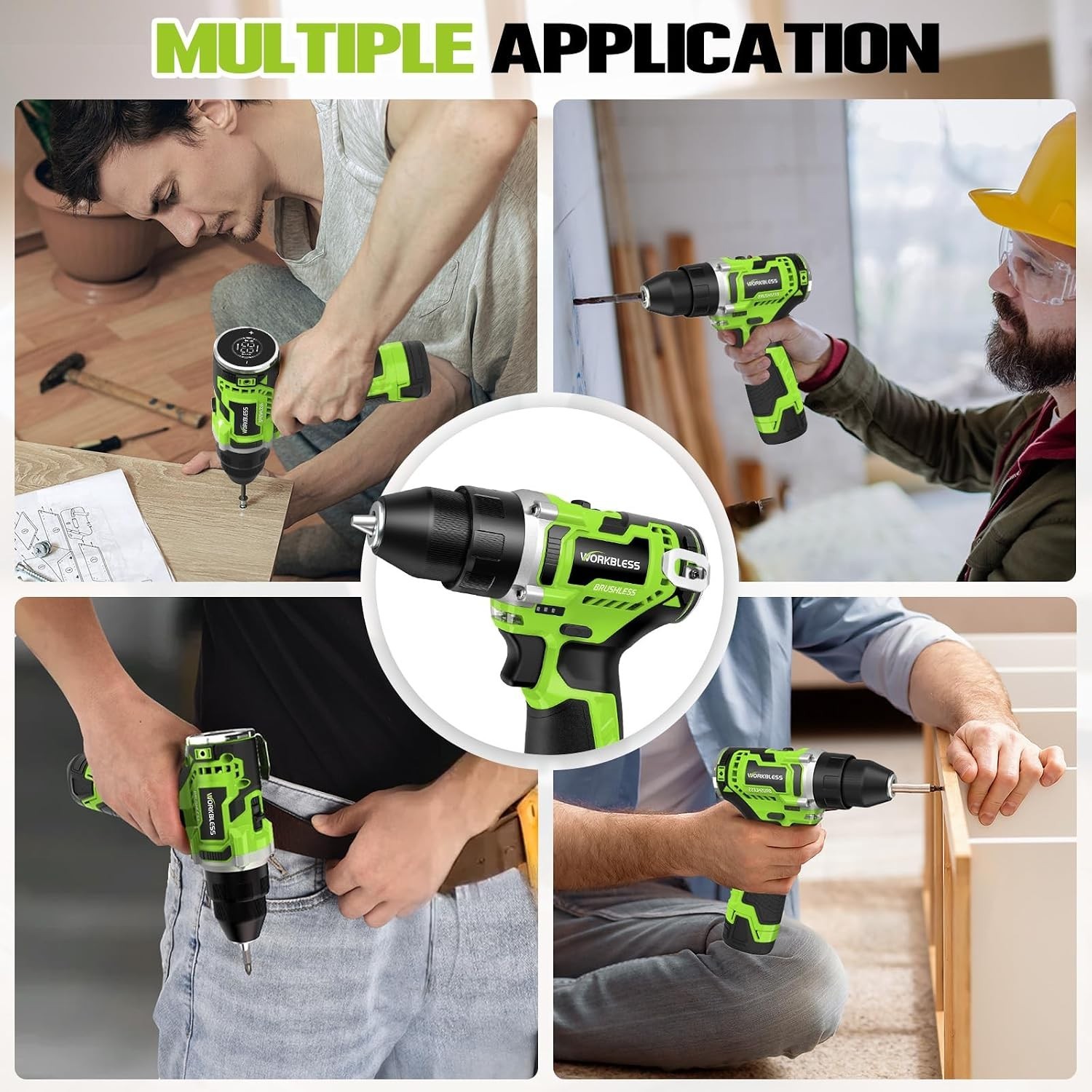 WORKBLESS 12V Cordless Power Drill Set w/ LCD Smart Display 18pc Drill Bits NEW