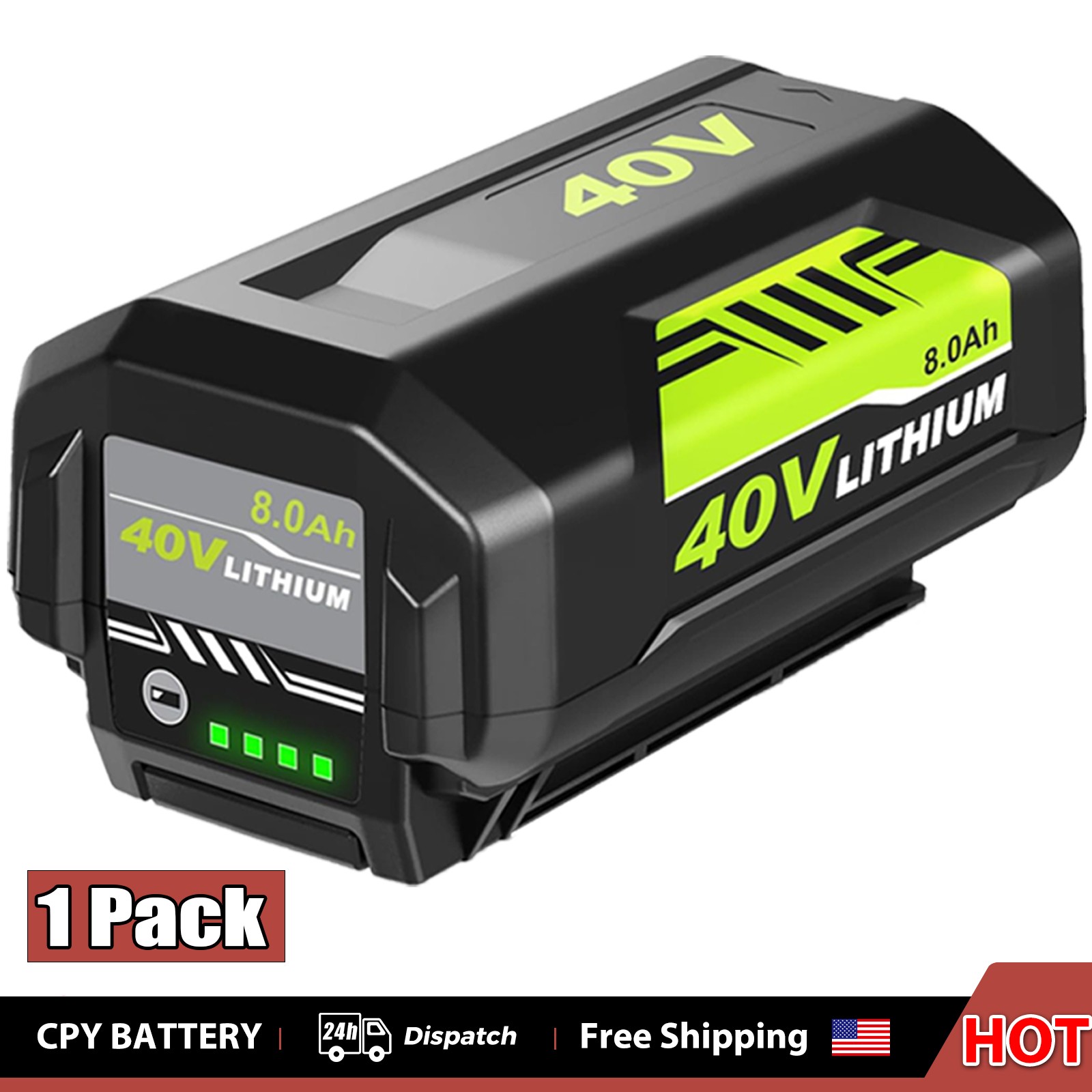 1-PACK 8.0Ah Battery 40 Volt for Ryobi 40V Lithium-Ion with LED OP40602 OP4050