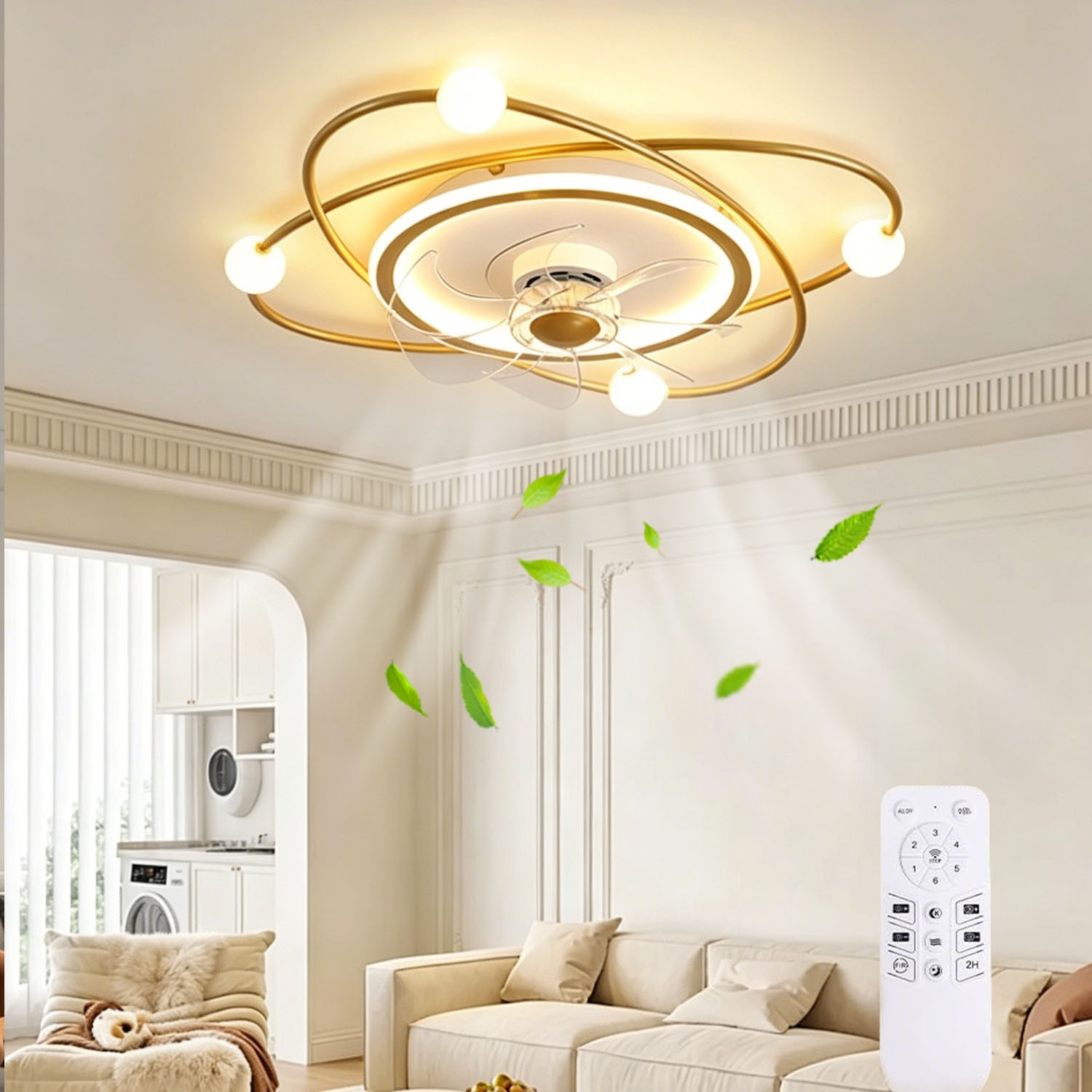 Premium Metal Ceiling Fan Light Fixture Dimmable for Cafe Dining Room Interior