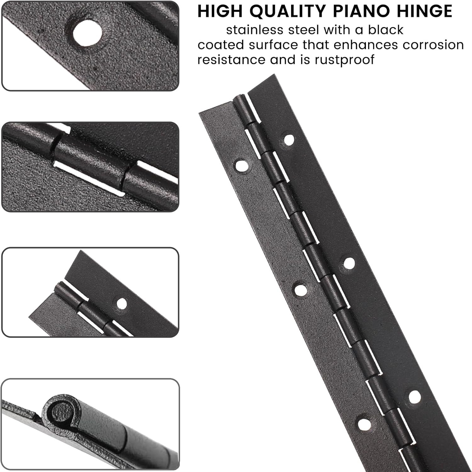 2PCS Black 6-Inch Heavy Duty Piano Hinge,2″ Open Width Stainless Steel Continuou