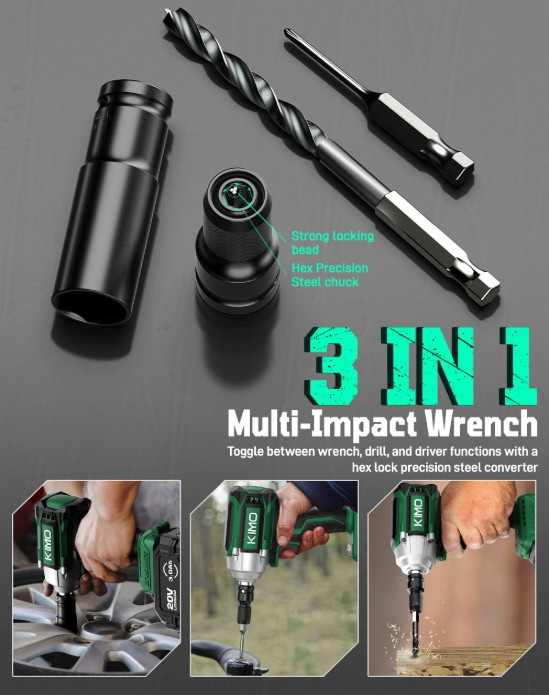 Llave de Impacto Inalámbrica de 1/2″, 550 N·m (410 lb-pie), 4000 RPM / 3500 IPM,