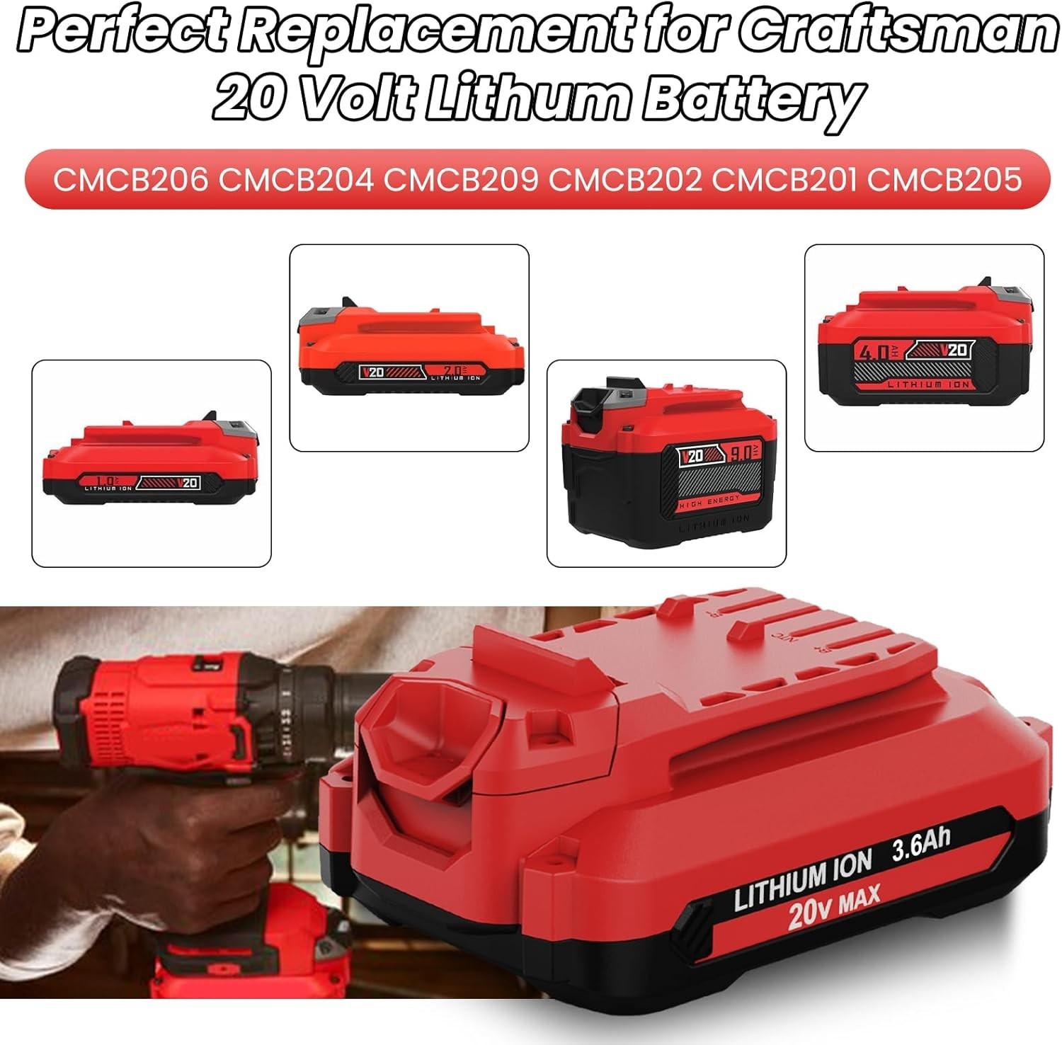 2PACK 20Volt For Craftsman V20 4.0Ah Li-ion Battery CMCB204 CMCB202 /Charger