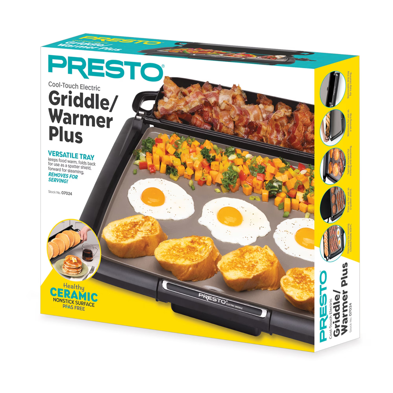 Presto Ceramic Electric Griddle/Warmer Plus, Black 07024, Dishwasher Safe Parts
