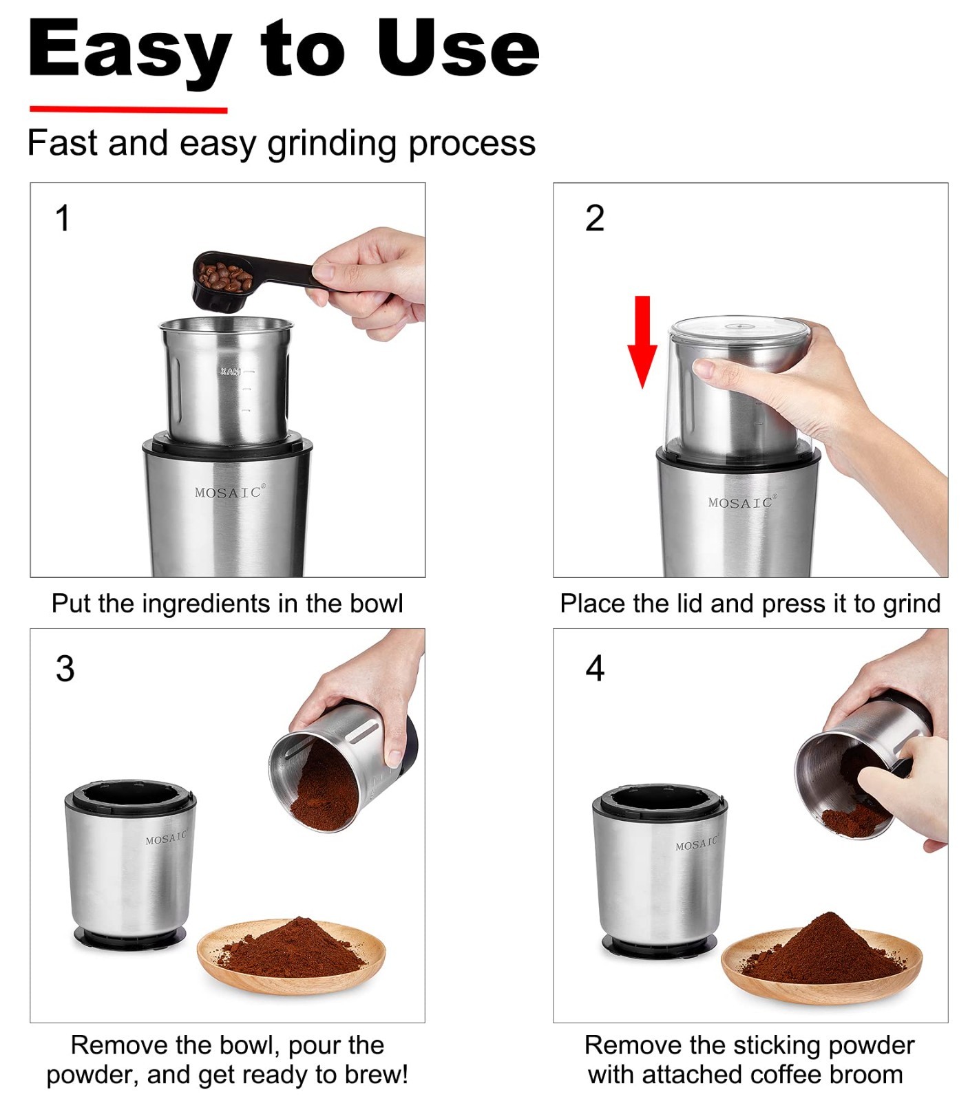 Coffee Grinder Electric, MOSAIC Herb Grinder, Spice Blender and Espresso Grinder