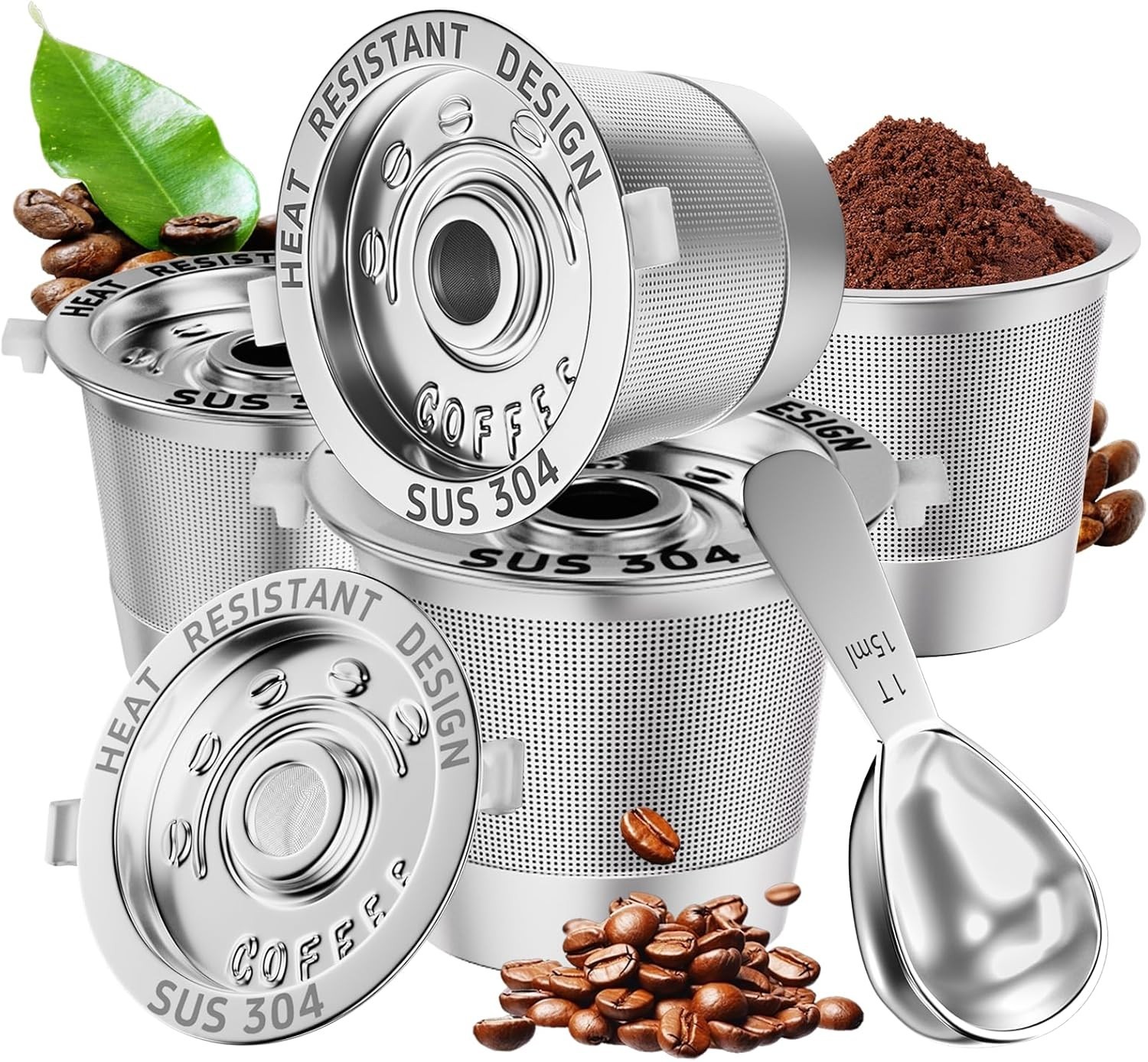 4 Pack Reusable K Cups Keurig 1.0 Stainless Steel Coffee Pod Filter BPA Free