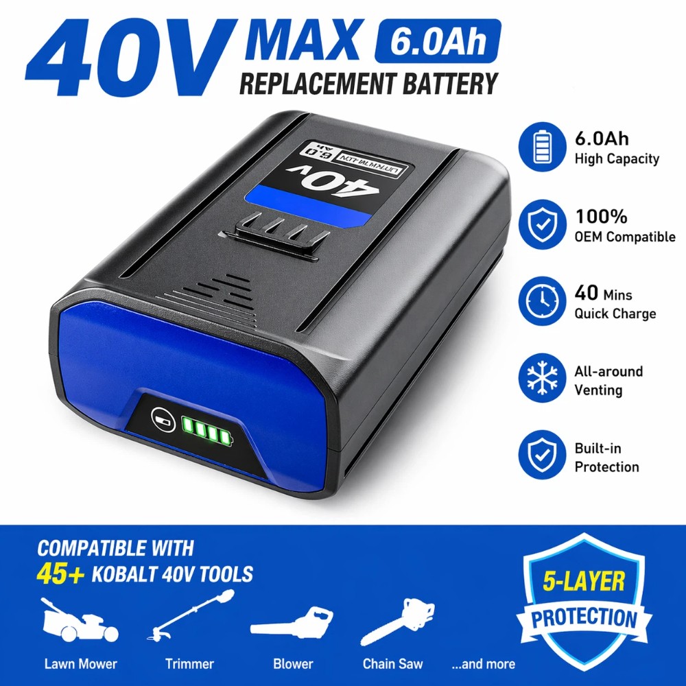 40V 6.0Ah Replacement Lithium Battery for Kobalt KB540-06 KB440-06 KB440-03 40V