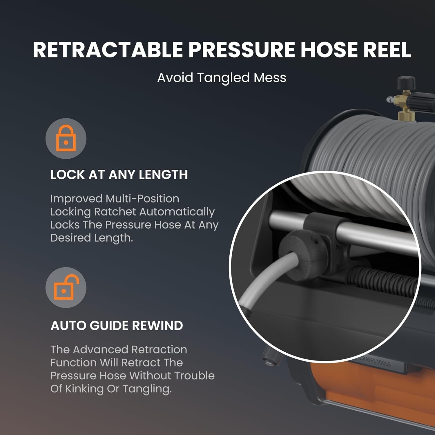 Giraffe Tools Max 3700PSI Electric Power Pressure Washer 100FT Retractable Hose