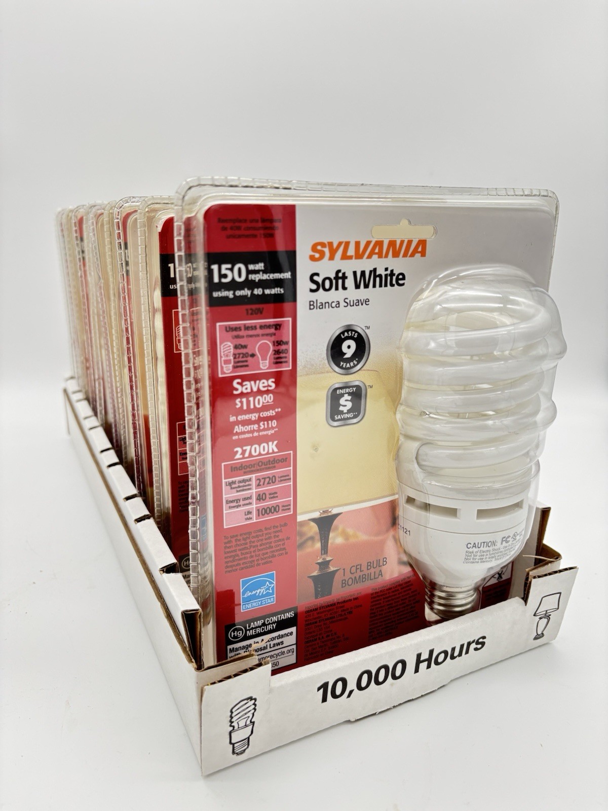 (10 pk) SYLVANIA 150w Equivalent Light Bulbs CF40EL/TWIST/827 2700K Soft White