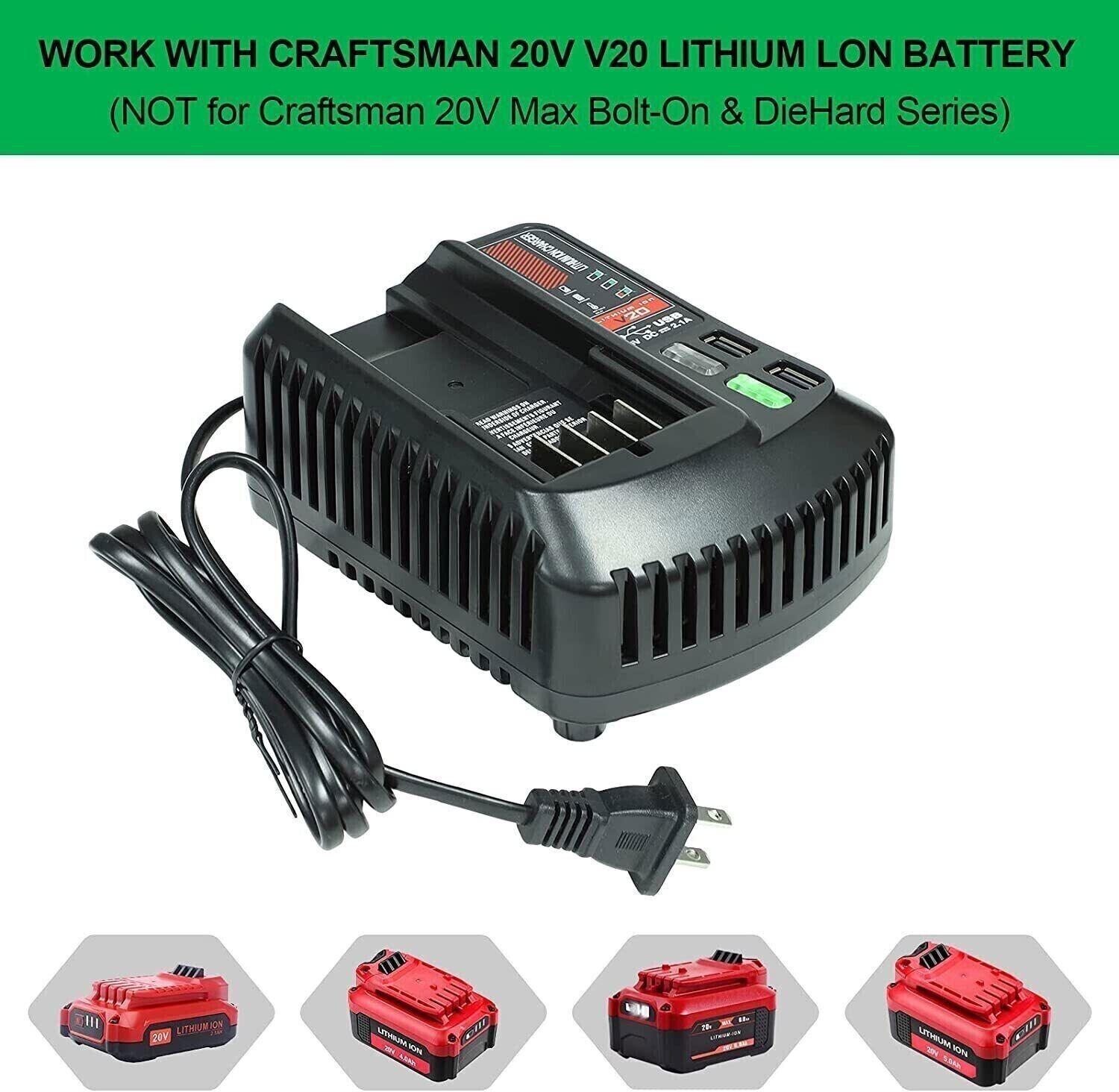 V20 20V Charger For Craftsman Lithium-ion Battery for CMCB201 CMCB202 CMCB203 US