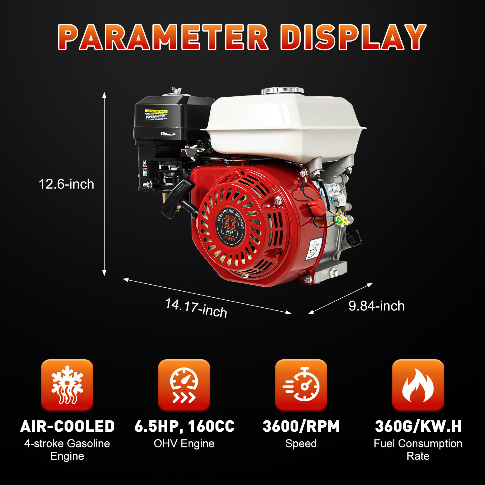 6.5HP Gas Engine For Honda GX160 200cc 4-Stroke OHV Air Cooling Horizontal Shaft