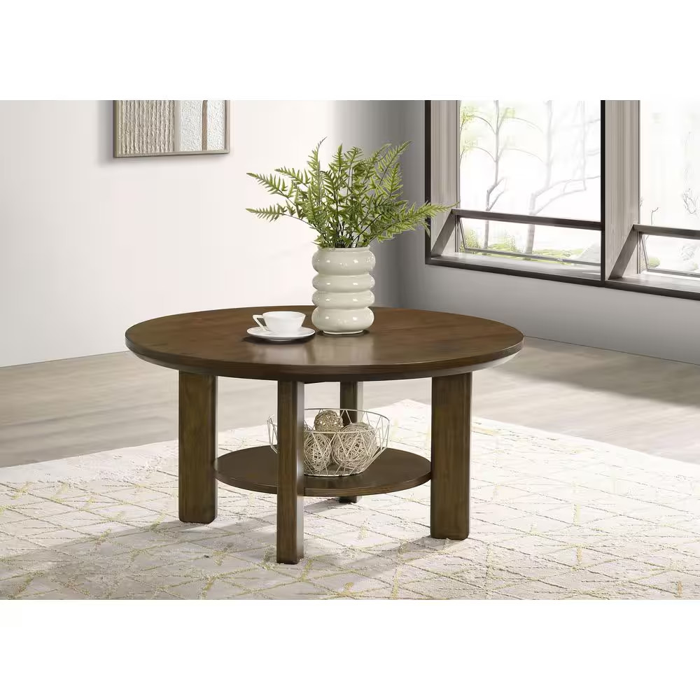 Ottowa 35 In. round Wood Cocktail Coffee Table Brown