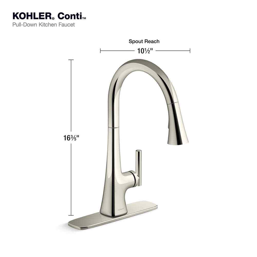 KOHLER Conti Pull Down Sprayer Kitchen Faucet in Vibrant Polished Nickel