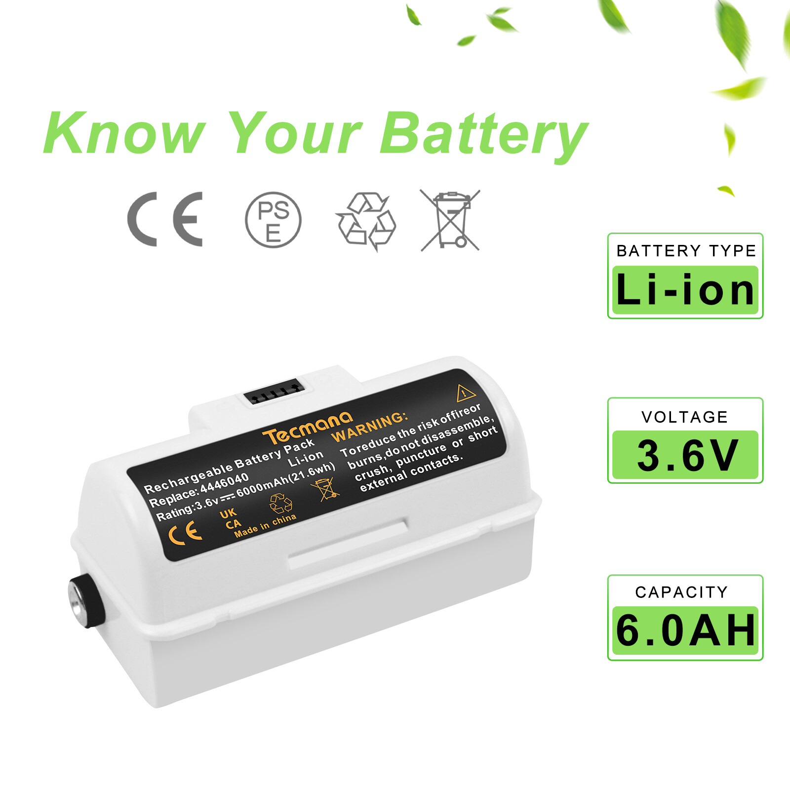 6000mAh 3.6V Li-Ion 4446040 Battery for iRobot Braava Jet 240 241 244 245