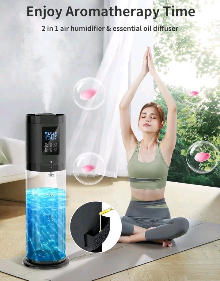 8L Smart Humidifier for Bedroom – 30dB Ultra Quiet, 60H Runtime, Aroma Diffuser
