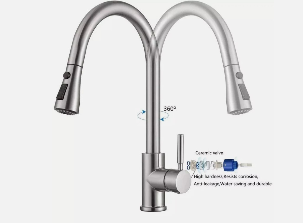 Brushed Nickel Kitchen Faucet Sink Mixer Faucet Pull Down Sprayer Single Handle