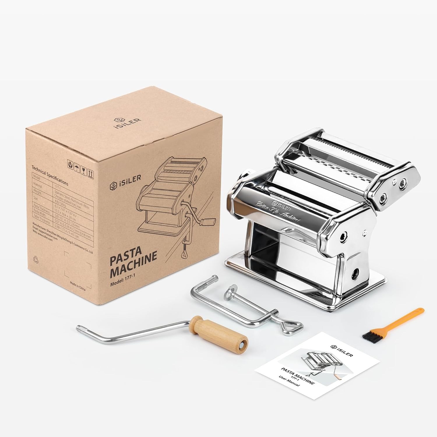 3-in-1 Pasta Maker, 9 Thickness Settings, Dough Rollers & 2 Size Cutters | St…