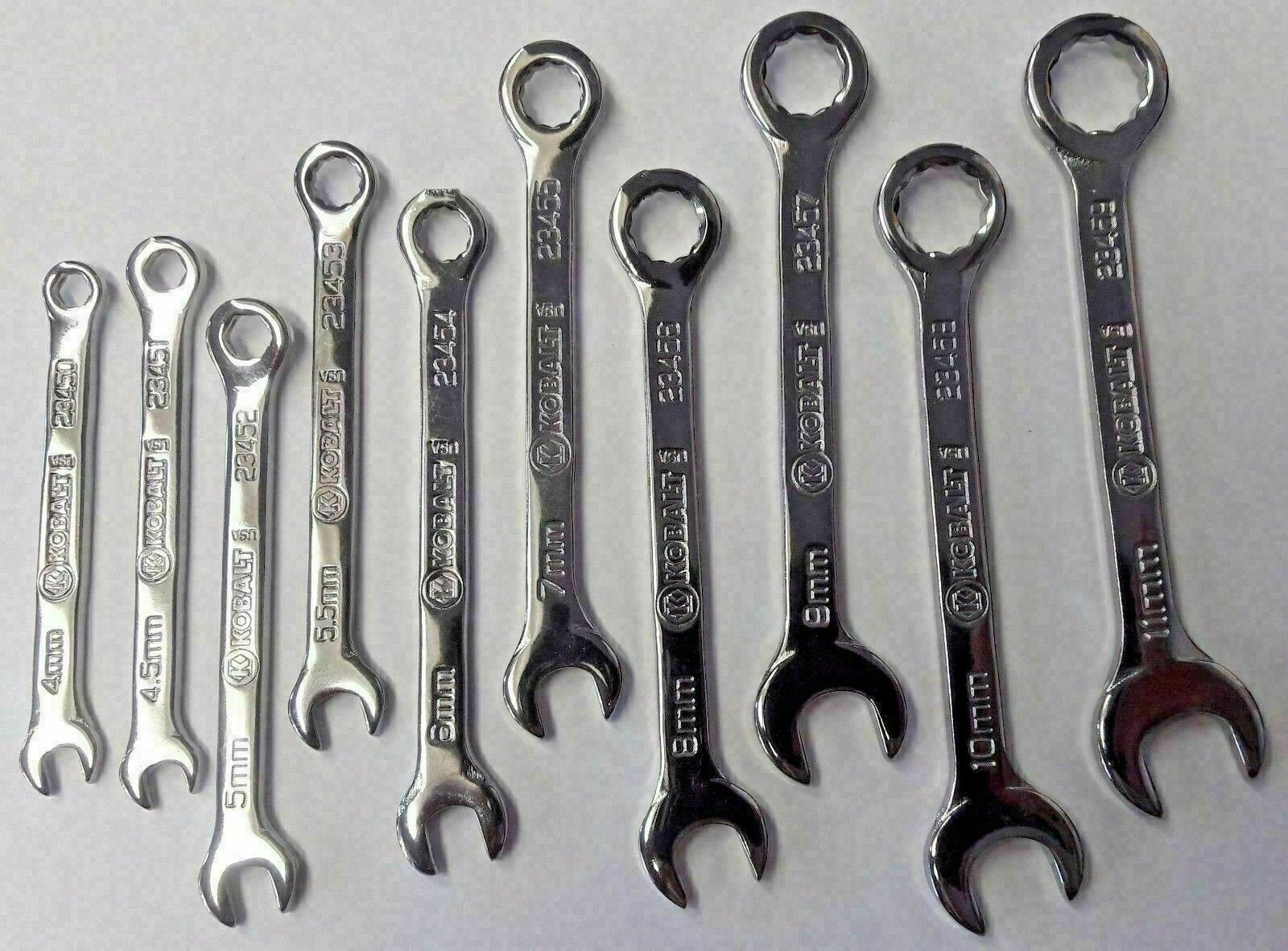 Kobalt 23450-23459 10 Piece Metric Midget Combination Wrench Set USA