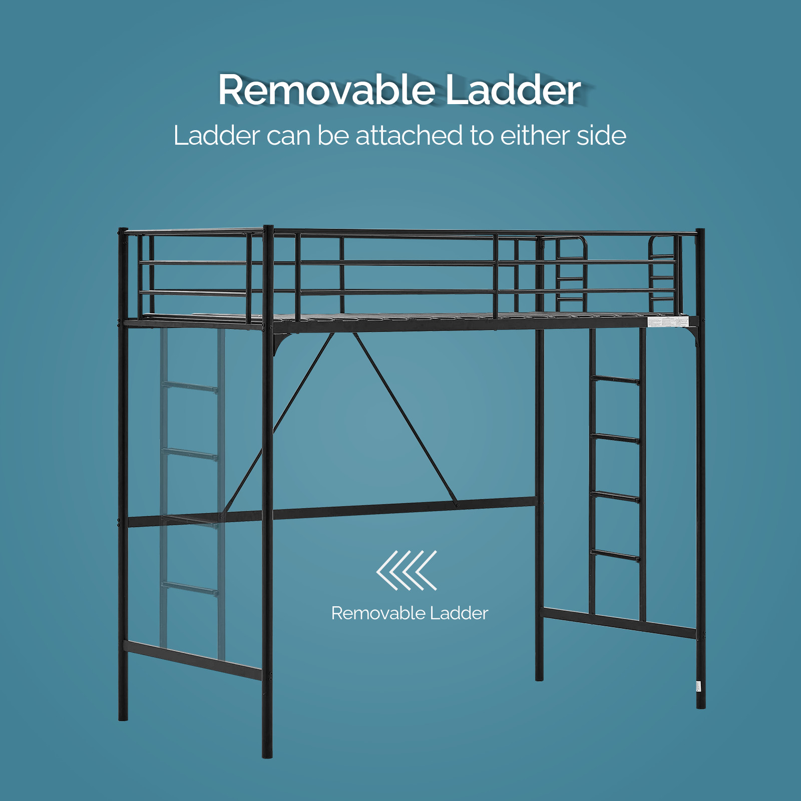 Loft Bed Twin Size with Flat Ladder Rung for Kids Teens Adults Heavy Duty Metal