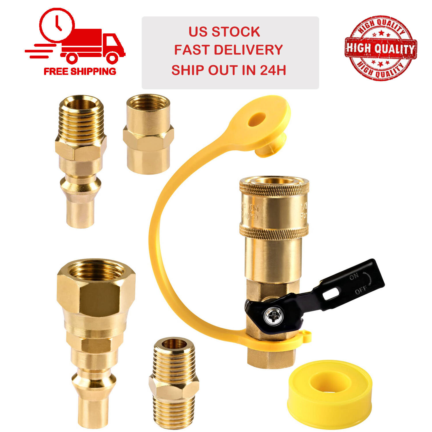 RV Quick Connect Fittings BBQ Grill Adapter 1/4″ NPT Propane Hose Adapter 5pcs