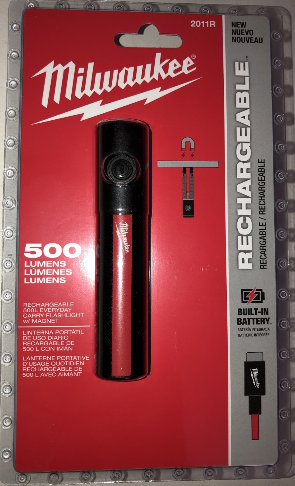 NEW! Milwaukee 500 Lumens Rechargeable Flashlight 2011R Magnetic Everyday Carry
