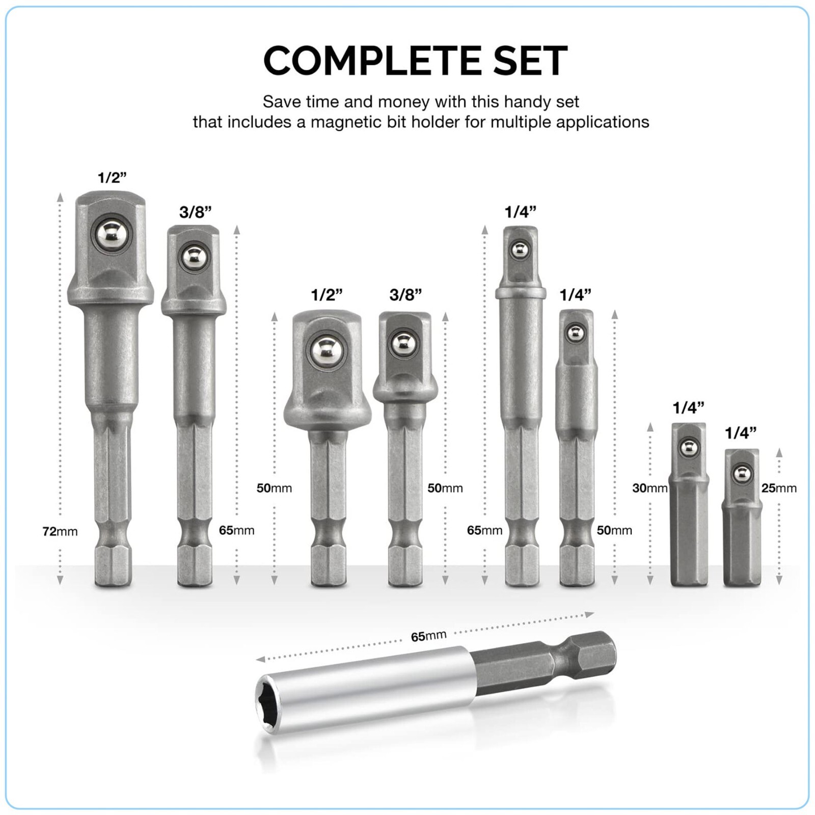 9Pcs Socket Adapter Drill Bits Set Hex Impact Driver Tools 1/4″ 3/8″ 1/2″ Shank