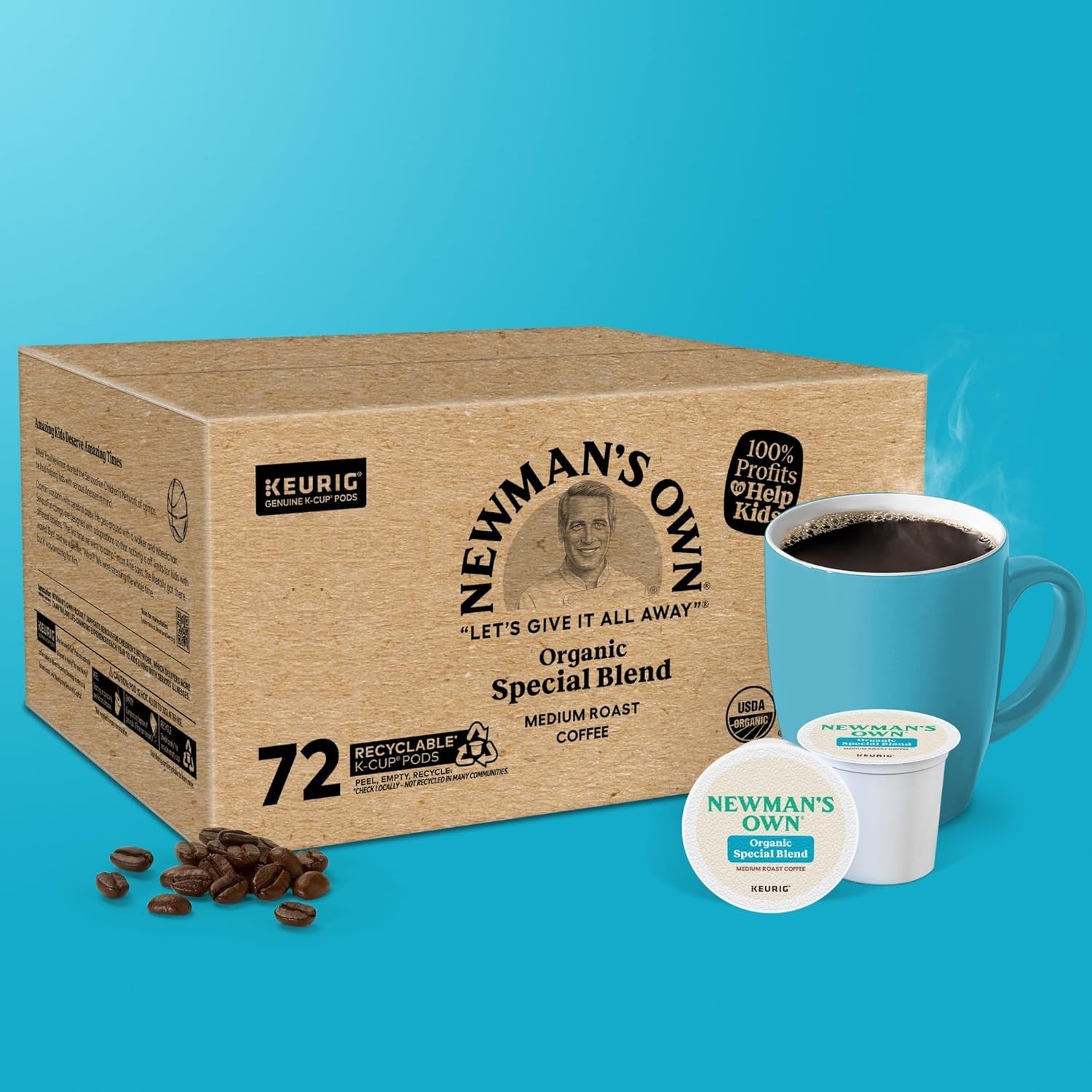 72 KCUP PODS NEWMAN’S OWN ORGANIC SPECIAL BLEND COFFEE MEDIUM ROAST, EXP 2028!