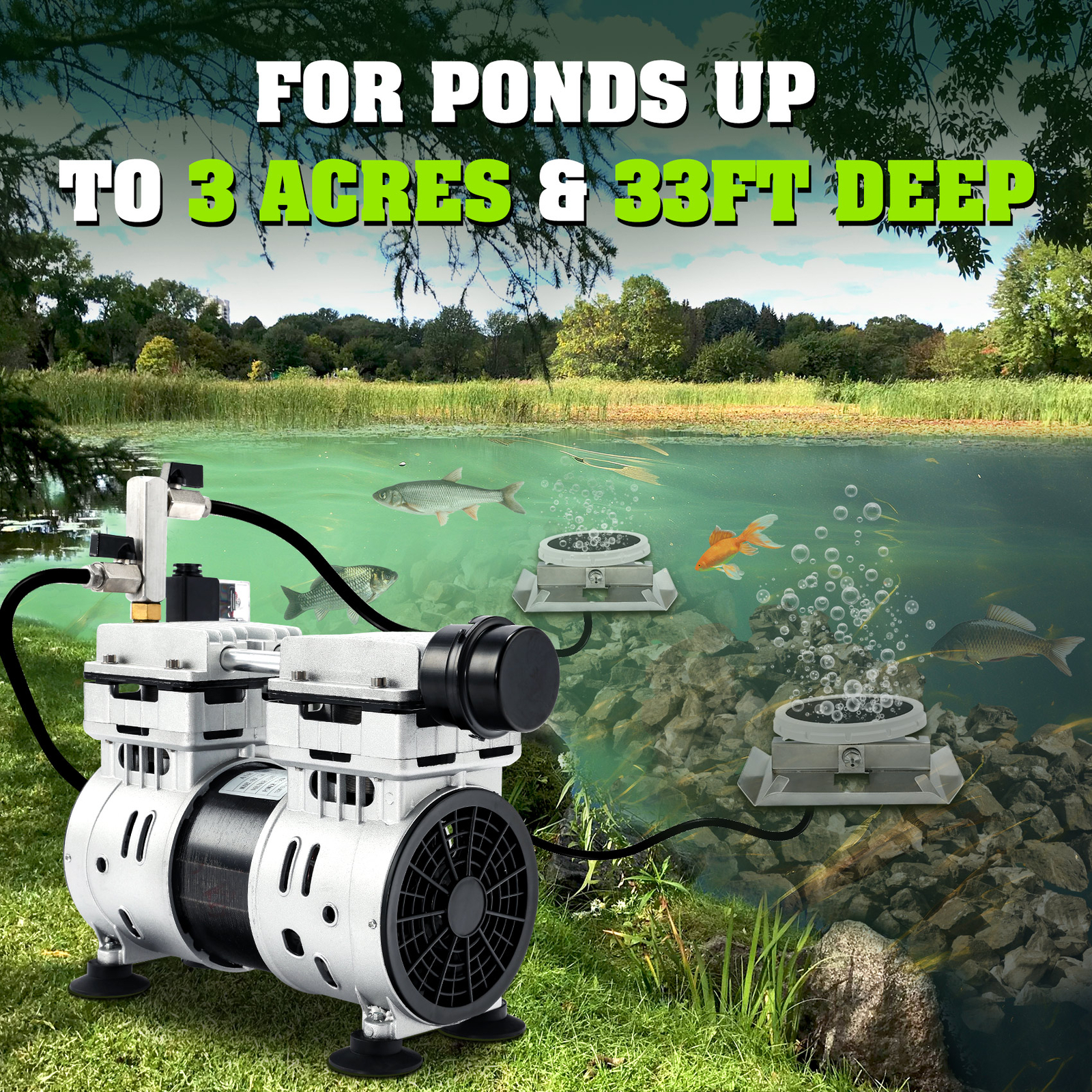 TCFUNDY 750W 5.35CFM Pond Aerator Pond Lake Pool Air Pump Aerator Diffuser Kit