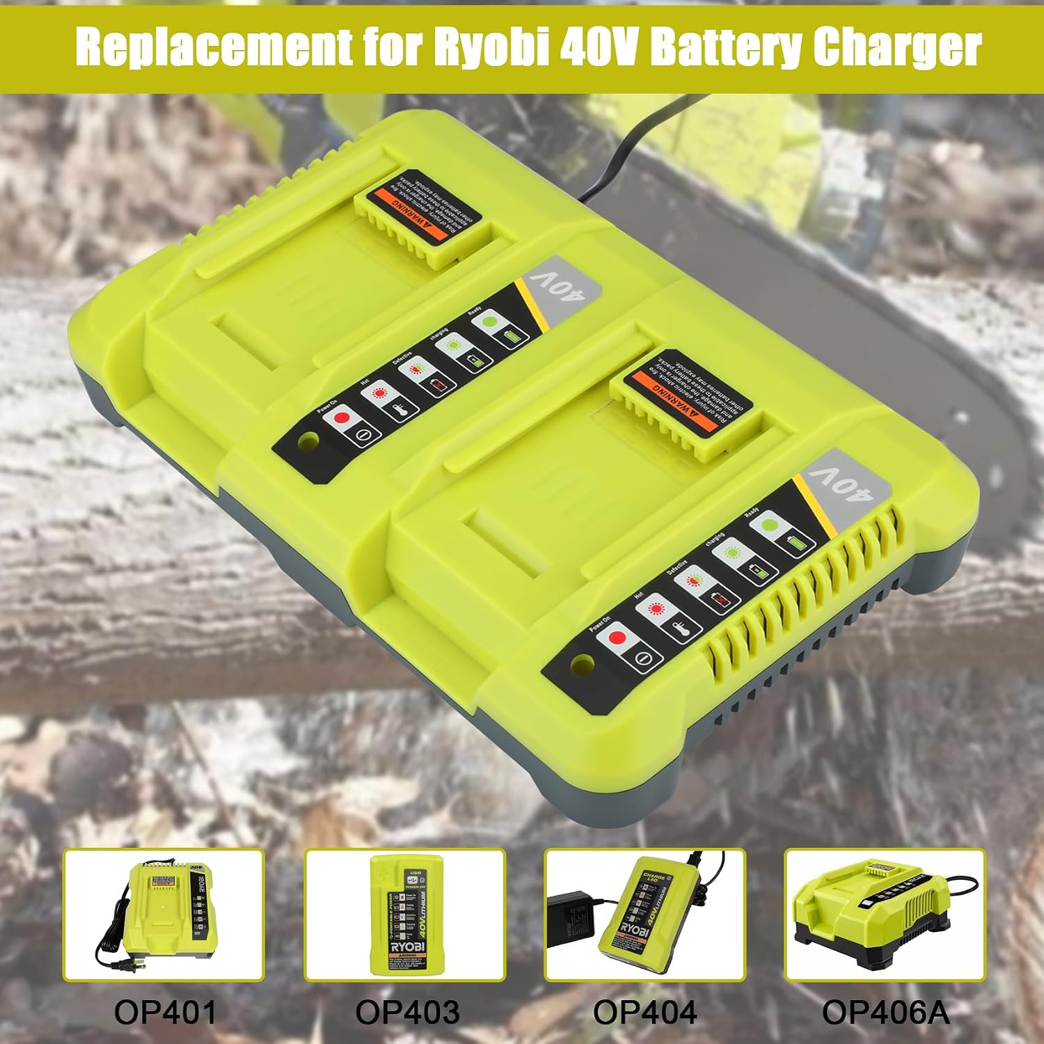 Dual OP401 Charger for Ryobi 40V Battery with Fast Charging Station | Replacemen