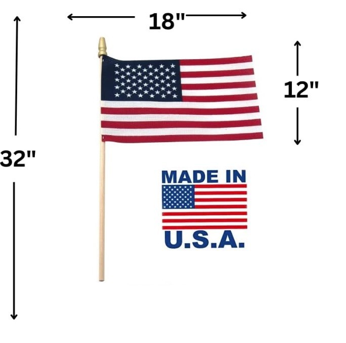 12 x 18 American Stick Flag large size with 30″x3/8″ Wood Staff Heavy duty