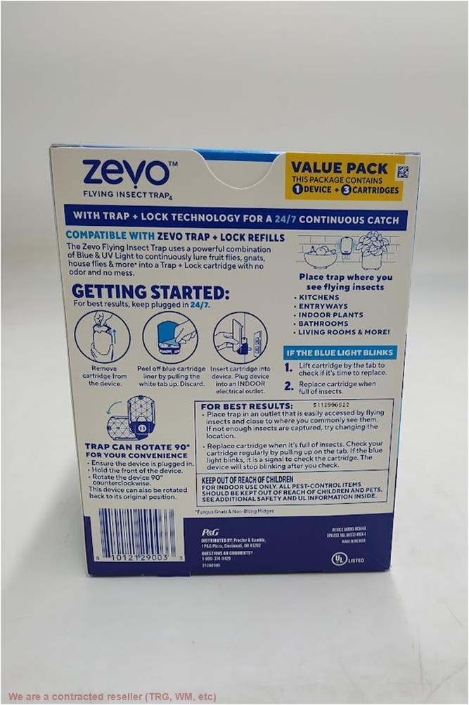 Zevo Flying Insect Indoor Light Fly Trap Starter Kit – 1 Trap + 3 Refills