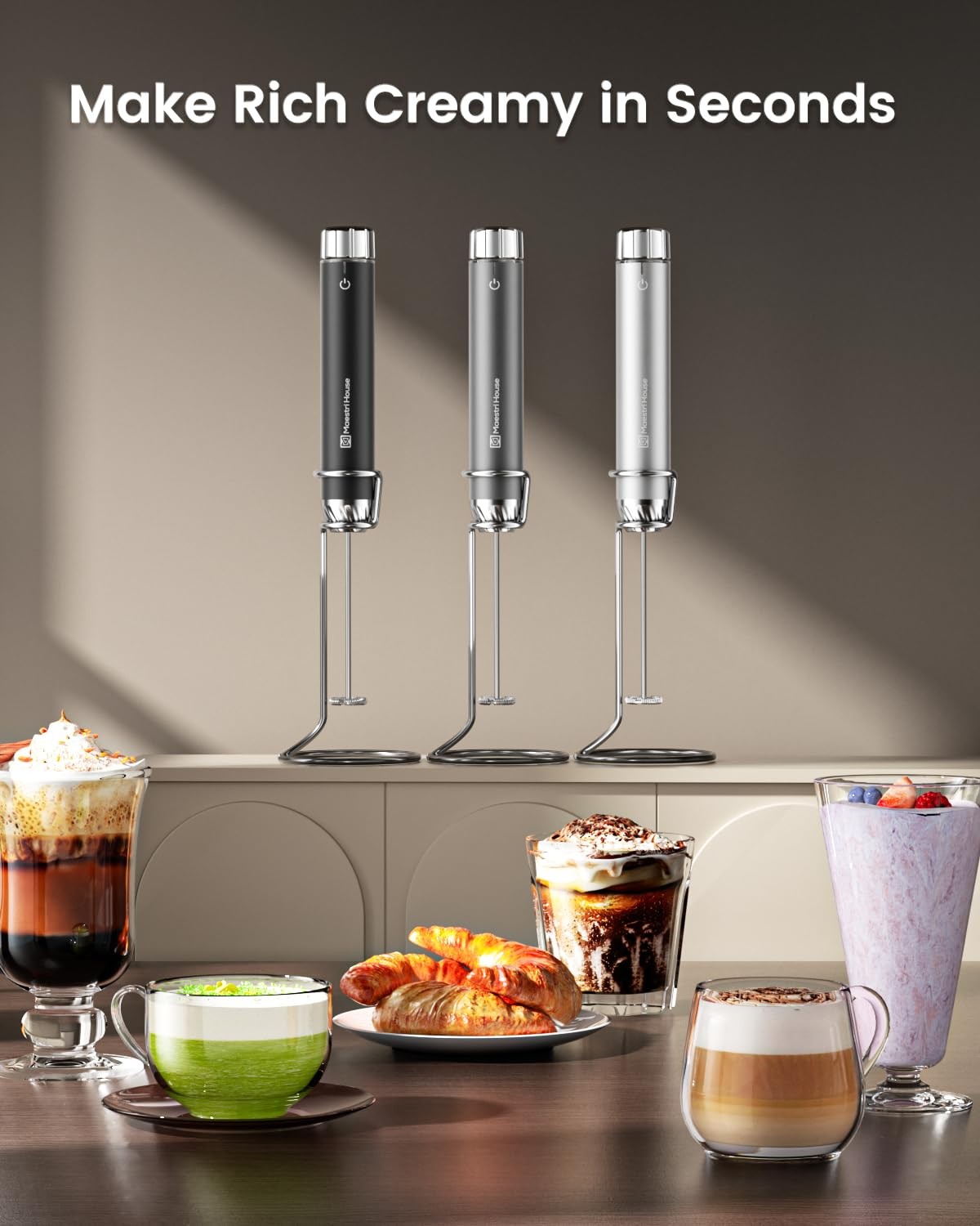 Rechargeable Milk Frother with Stepless Speed Control, LunaFro Max Handheld E…