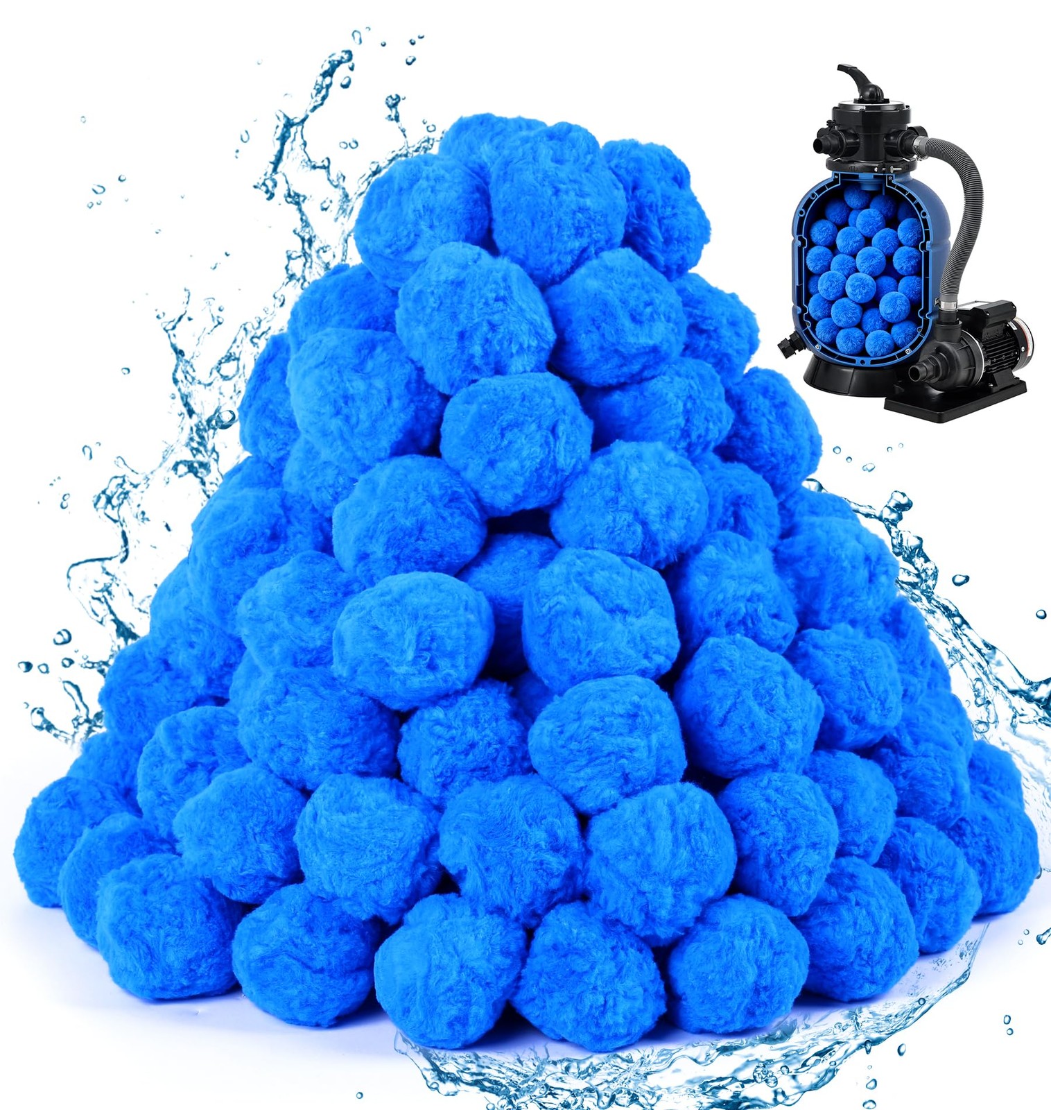3.5 lbs Pool Filter Balls for Sand Pump, Reusable Blue Pool Filter Media Ball…