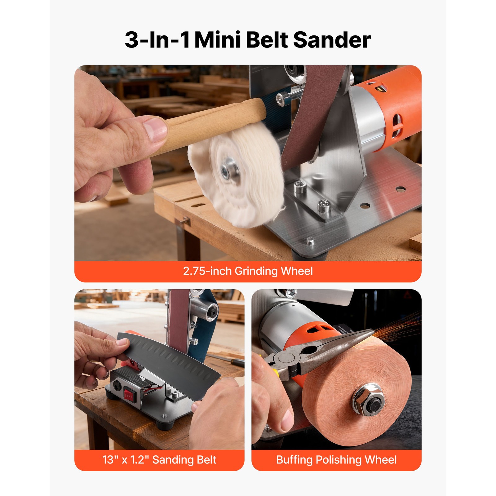 Uimoso 3-in-1 Compact Belt Sander Grinder Polisher with Adjustable 7 Speeds