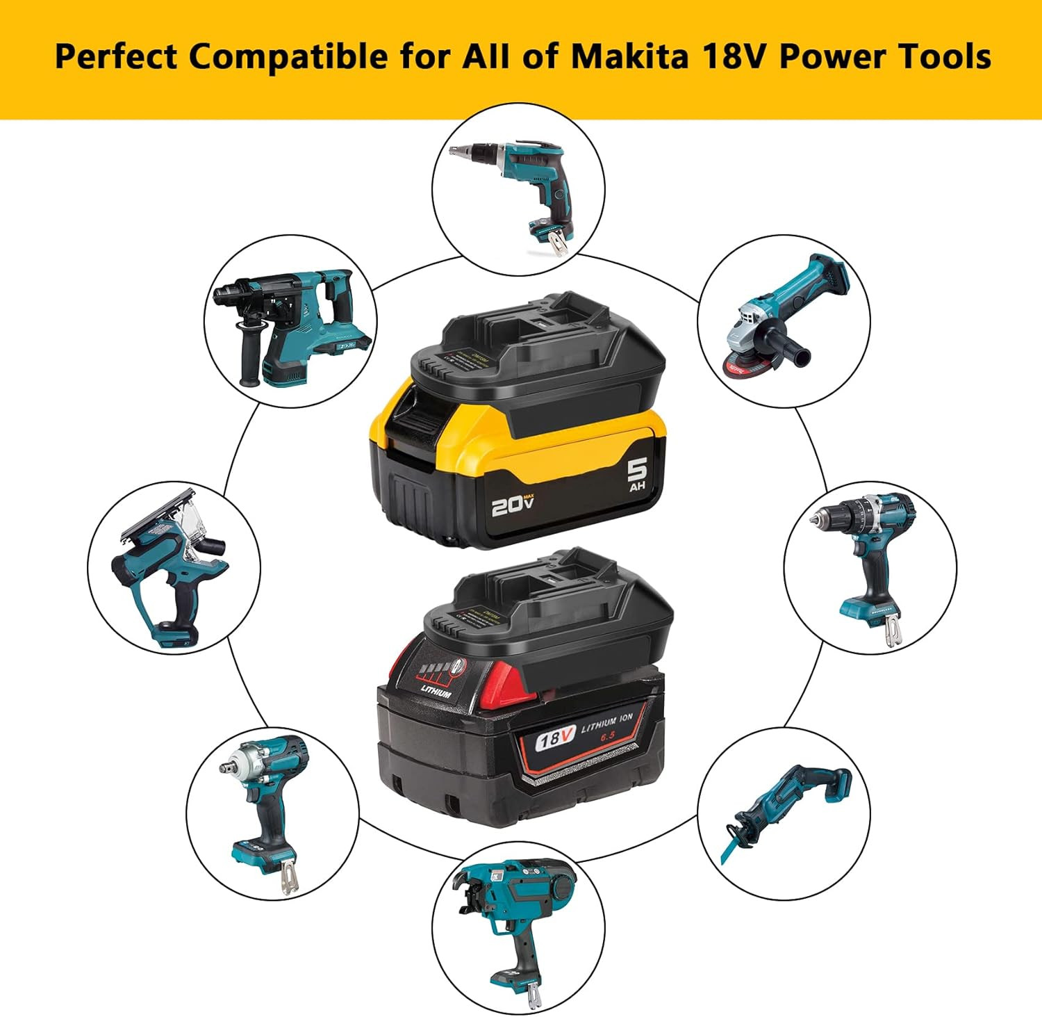USB Battery Adapter Converter for Dewalt 20V Milwaukee 18V Convert to Makita 18V