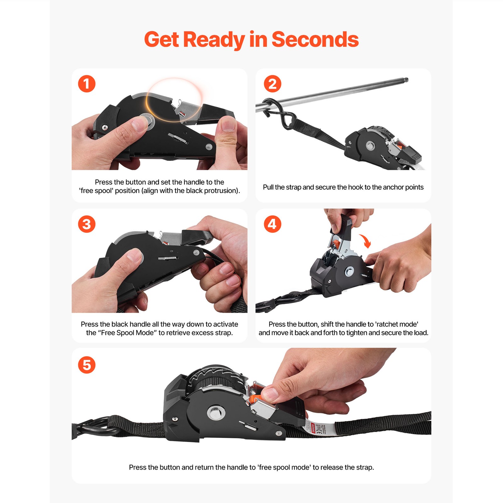Uimoso 4 Pack 1″x 10′ Retractable Ratchet Tie Down Straps 1200 lbs Capacity