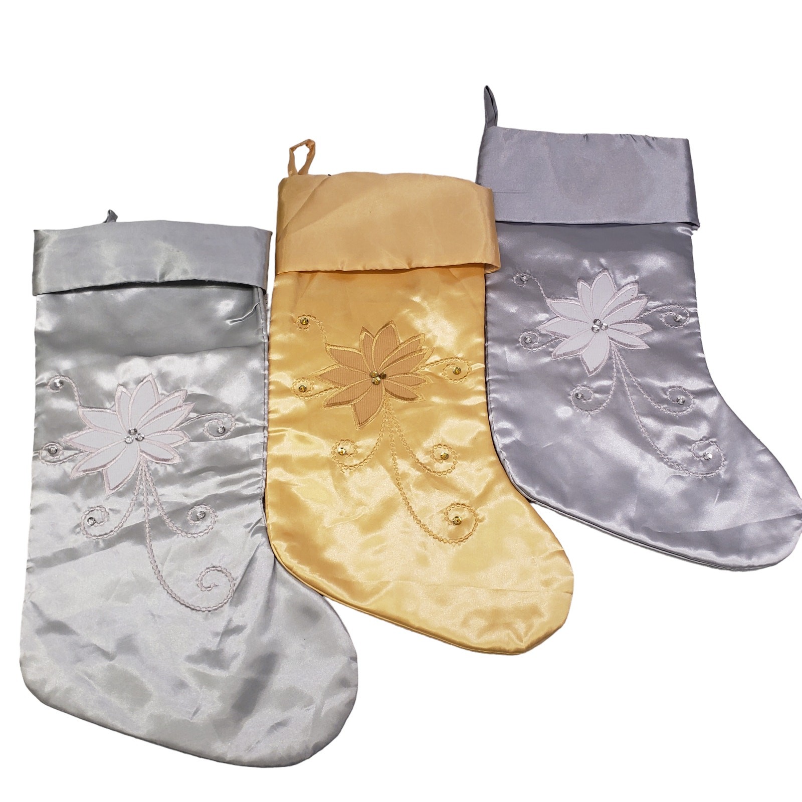 Metallic Christmas Stockings Gold Silver Sage Green Vintage Christmas Stocking
