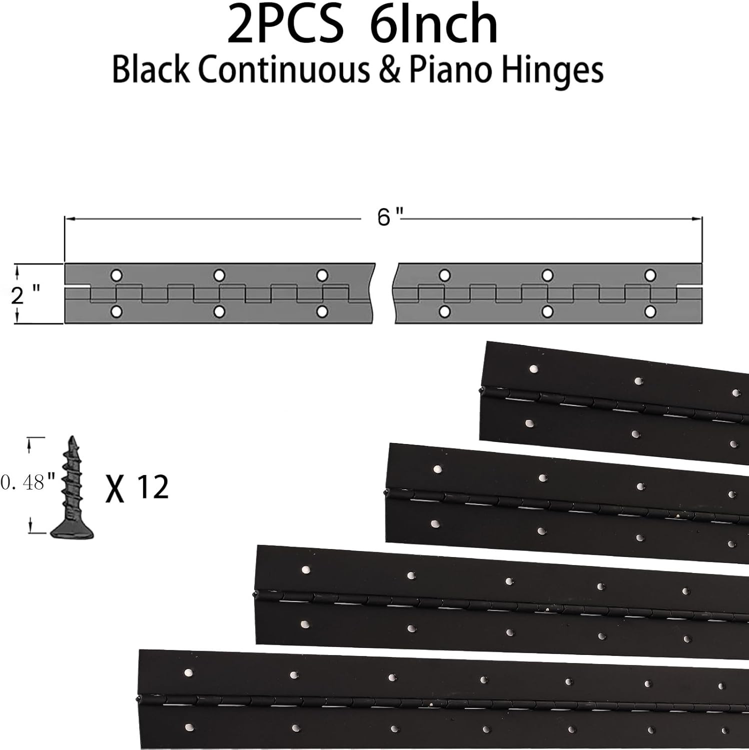 2PCS Black 6-Inch Heavy Duty Piano Hinge,2″ Open Width Stainless Steel Continuou