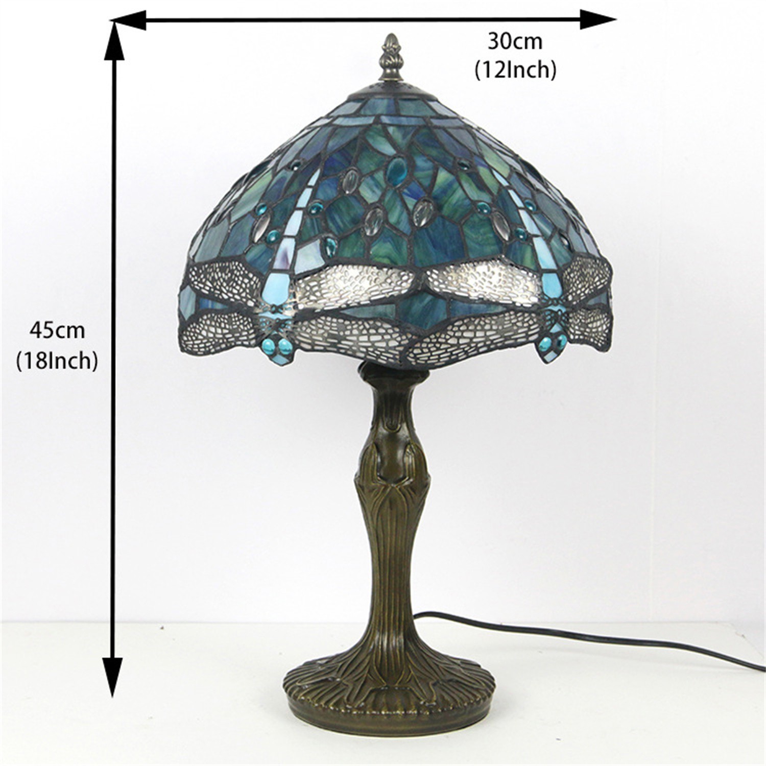 Dragonfly Style Tiffany Table Lamp Stained Glass Desk Light for Home Decor H 18″