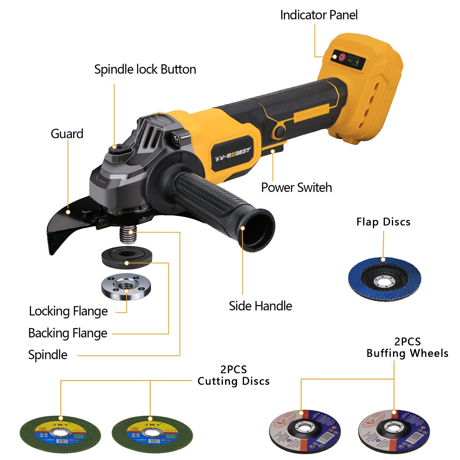 Cordless Angle Grinder For Dewalt 20V Battery 4-1/2″ to 5″ w/5 cutting blade