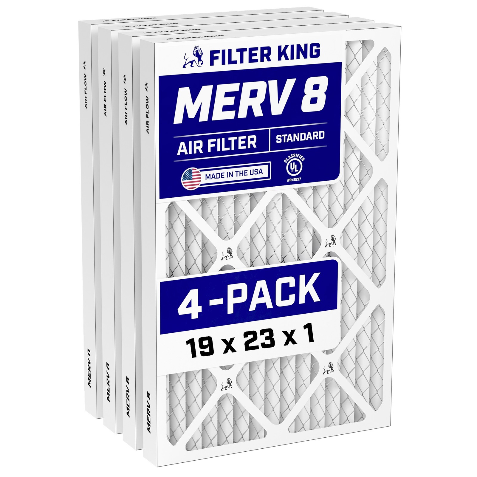 Filter King 19x23x1 Air Filter 4-PACK MERV 8 Actual Size 19 x 23 x .75″