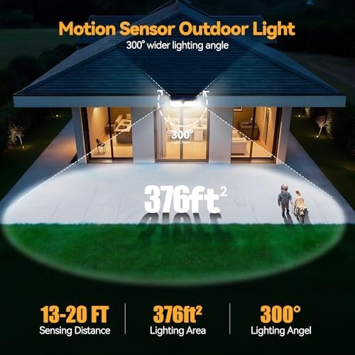 Solar LED Motion Sensor Outdoor Lights 4200lm 300 Degree 2 Pack Wall Mount