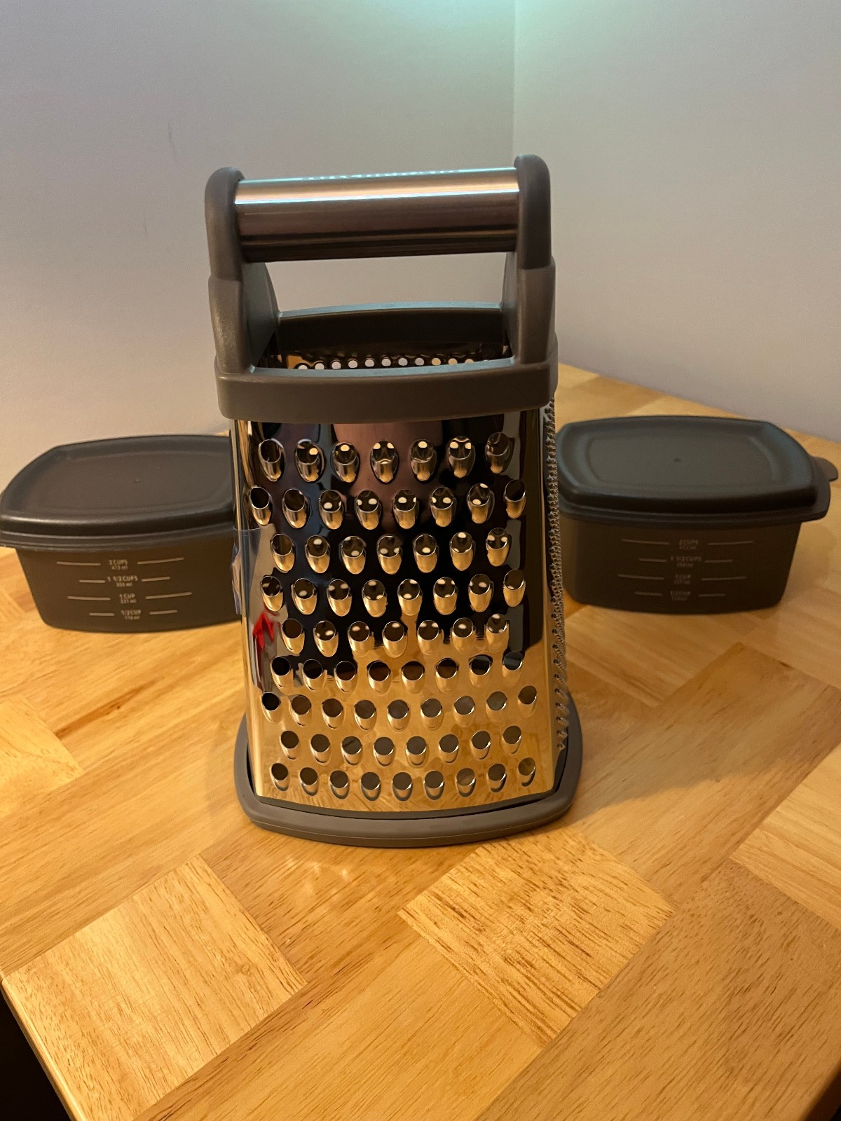 KitchenAid Box Grater with 2 Catch Bins and Lids~K54757~Gloss Gray~Brand New