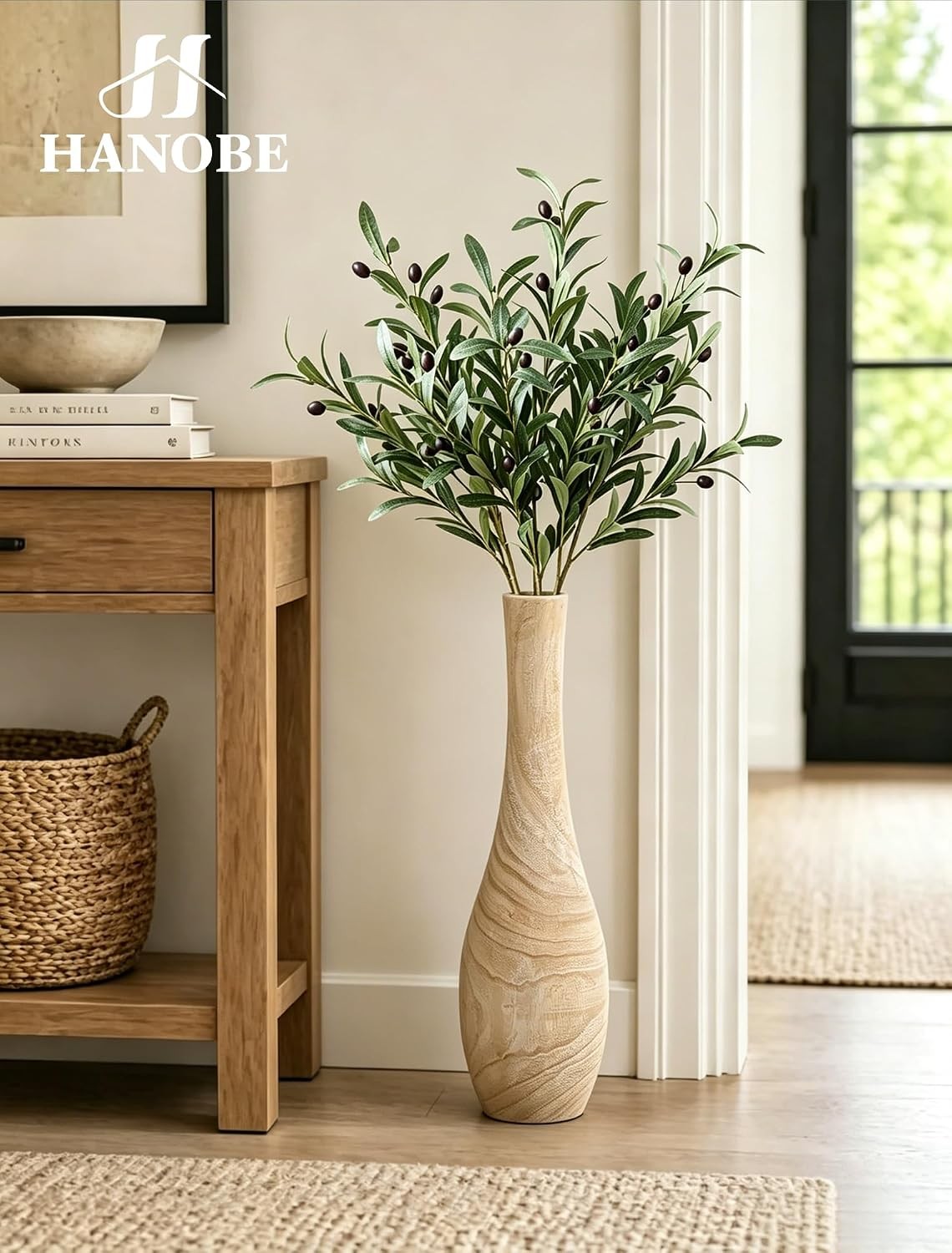 Hanobe Tall Floor Vase 22″-Slender Beige Boho Vase for Pampas Grass-Decor