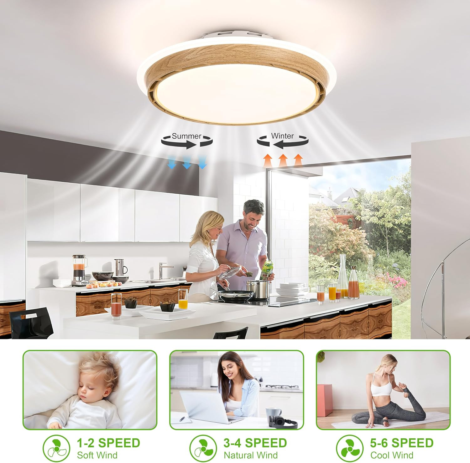 Bladeless Ceiling Fan with Light, Remote & App Control, 6 Speeds, Dimmable LED