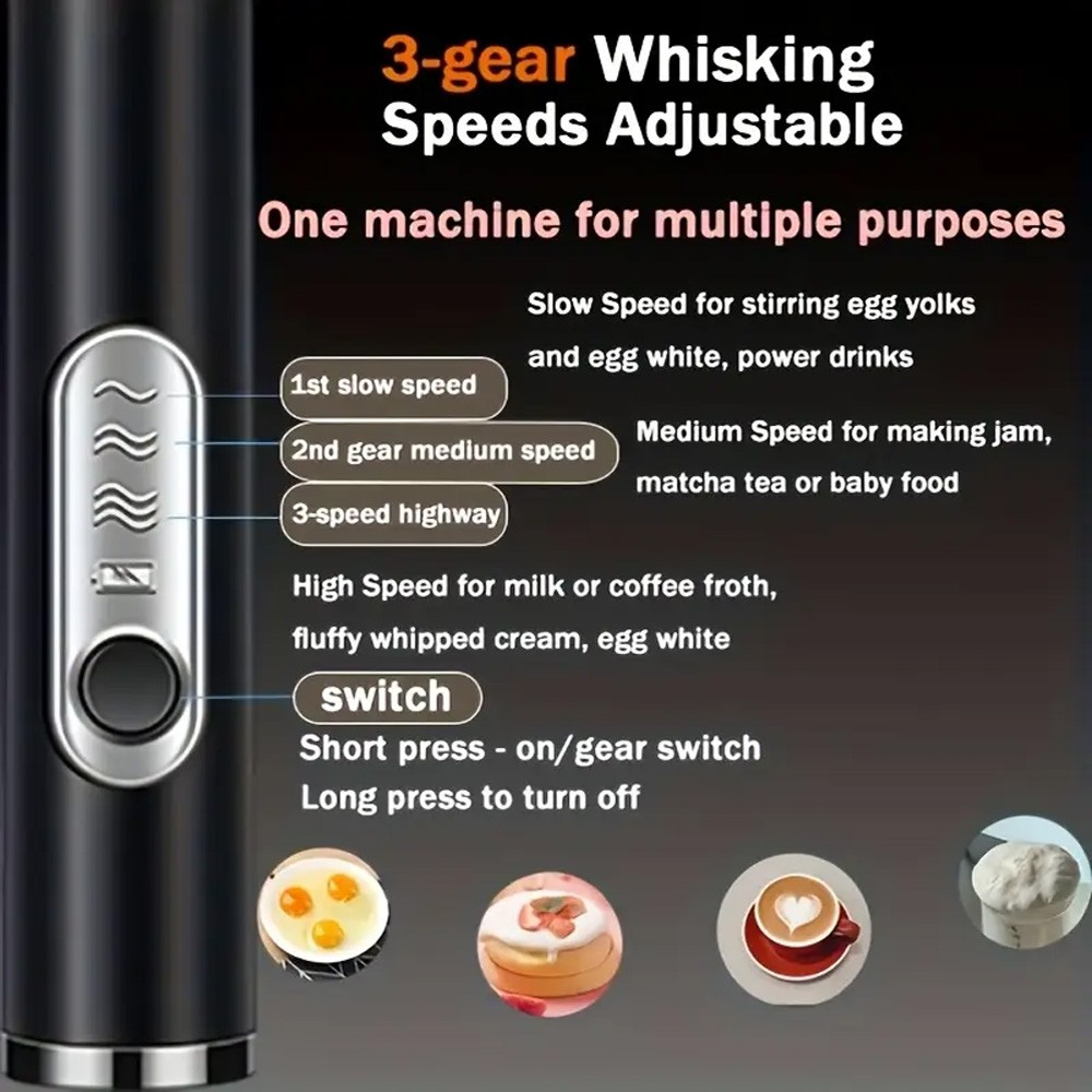 USB Rechargeable Electric Milk Frother Handheld Whisk Mixer Stirrer Coffee New
