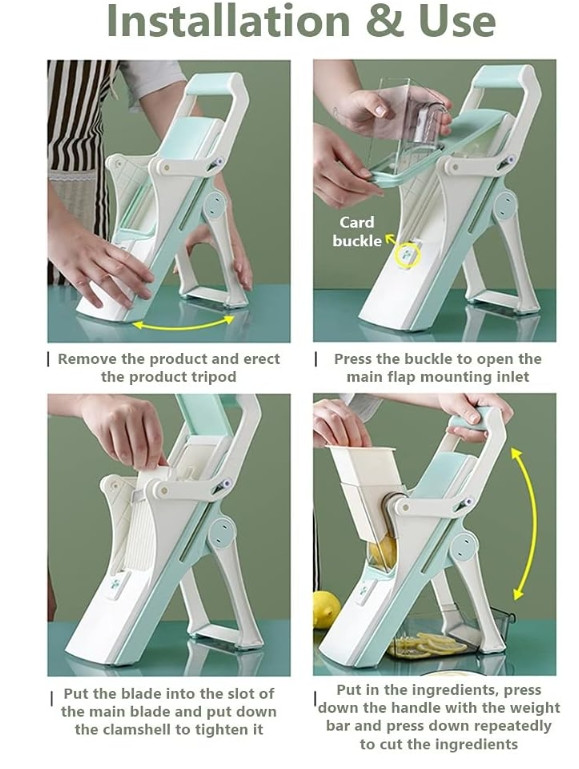Safe Multifunctional Mandoline Slicer 5 in 1 Vegetable Chopper, Pro Food Chopper