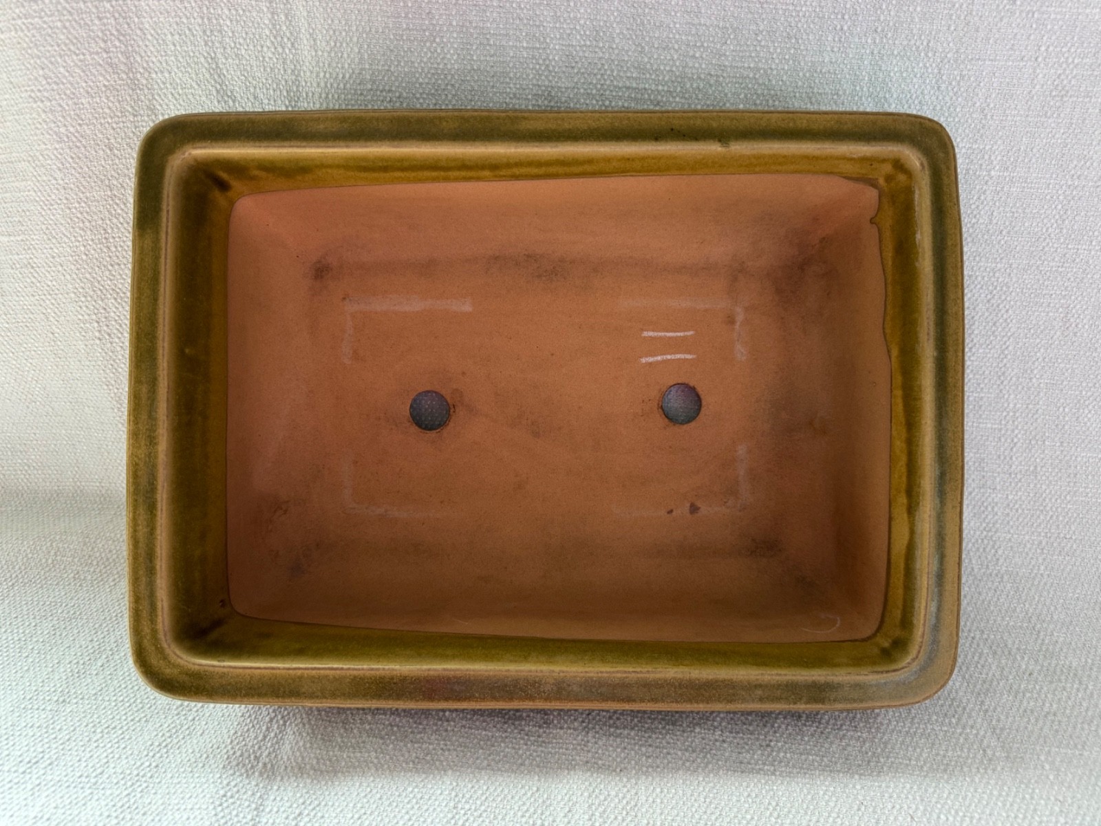 LARGE vintage Japanese rectangle bonsai pot 12.75” x 9” RARE green-yellow glaze